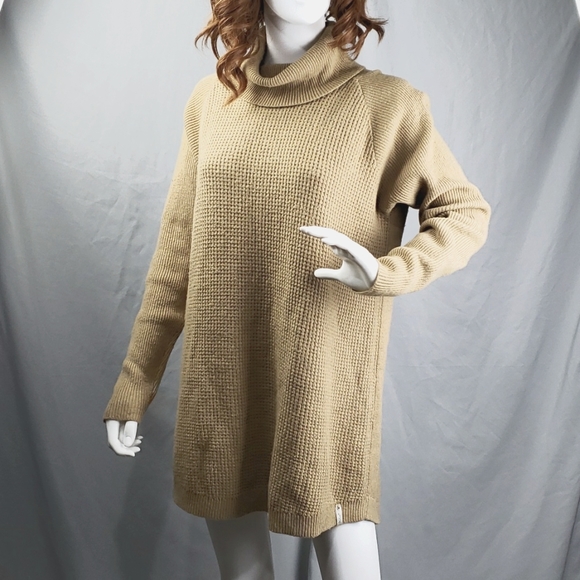 Woolrich Sweaters - Woolrich Womens Small Tan Clapshaw Cowl Waffle Knit Tunic Sweater Nylon Wool